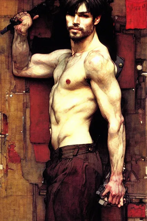 Prompt: attractive male, painting by john william waterhouse, yoji shinkawa, carl larsson