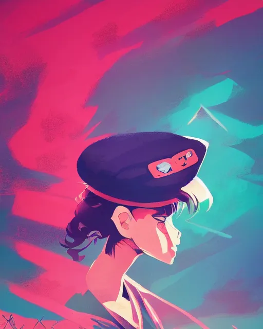 Image similar to girl with beret, colored manga panel, drawn by Anton Fadeev