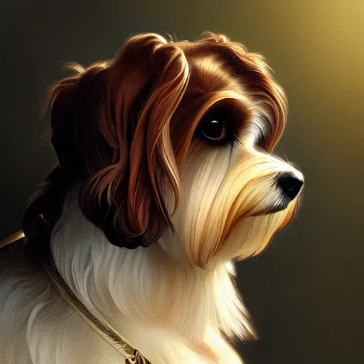 Image similar to beautiful detailed picture of a havanese dog, radiant light, art nouveau, intricate, elegant, highly detailed, my rendition, digital painting, artstation, concept art, smooth, sharp focus, illustration, art by artgerm and greg rutkowski and alphonse mucha