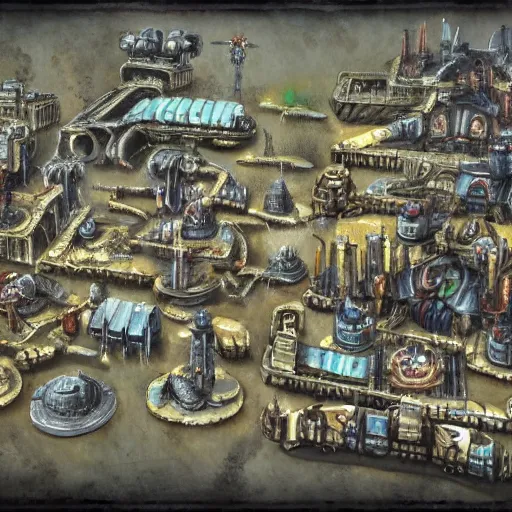 Prompt: warhammer 40k art style city concept