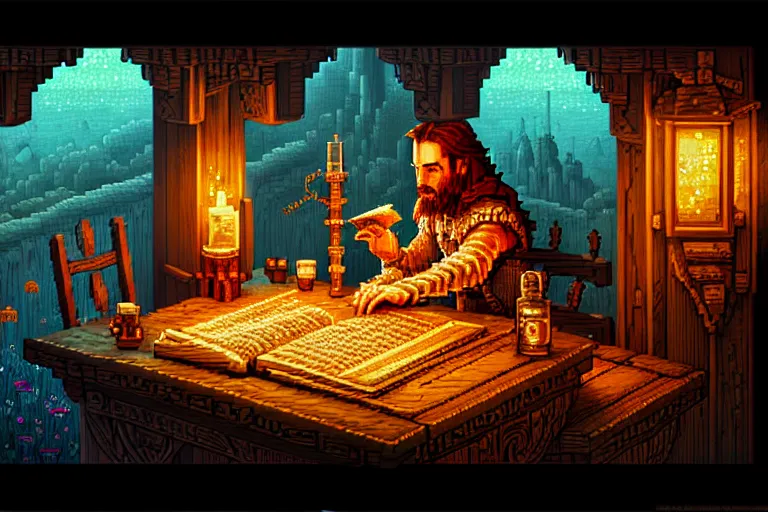 Image similar to the bard's tale, beautiful detailed pixelart by albertov, intricate details, beautiful, dithered gradients, volumetric lighting, cgsociety, artstation, smooth, sharp focus, 2 d illustration, amazing art by dan mumford, old school computer game graphics, pixel art