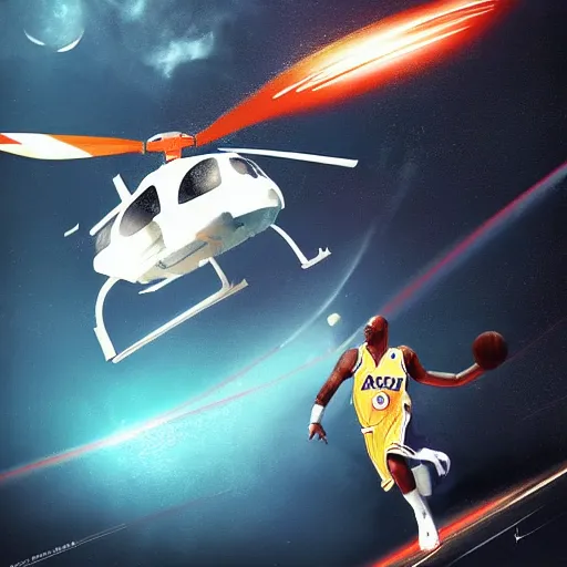 Prompt: kobe bryant flying a helicopter in heaven, amazing digital art, artstation