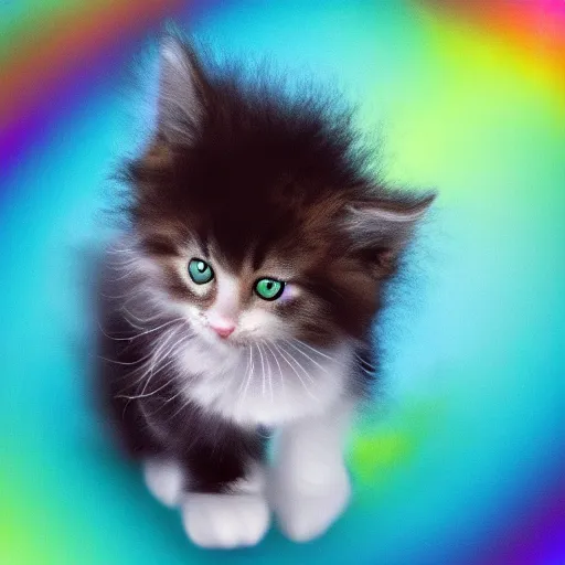 Image similar to cute fluffy kitten with rainbow fur and fluffy octopus legs, cinematic lighting, portrait, digital art,