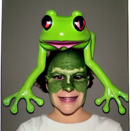 Image similar to polaroid of a creepy frog halloween mask