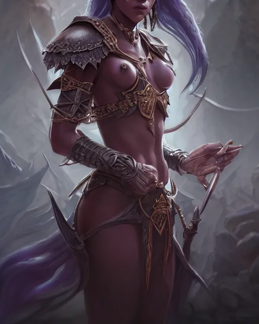 Image similar to dark elf princess, highly detailed, d & d, fantasy, highly detailed, digital painting, trending on artstation, concept art, sharp focus, illustration, global illumination, shaded, art by artgerm and greg rutkowski and fuji choko and viktoria gavrilenko and hoang lap