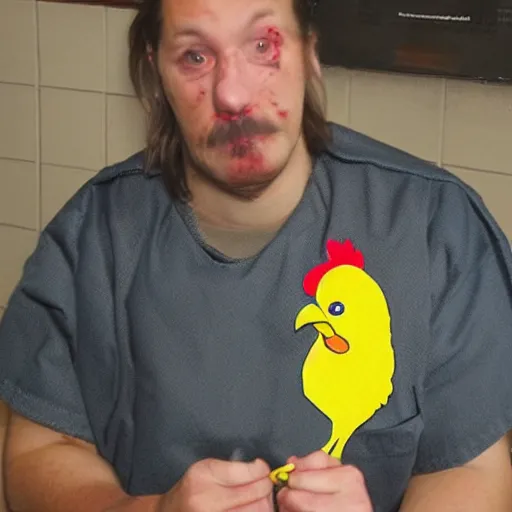 Image similar to inmate wearing chicken face