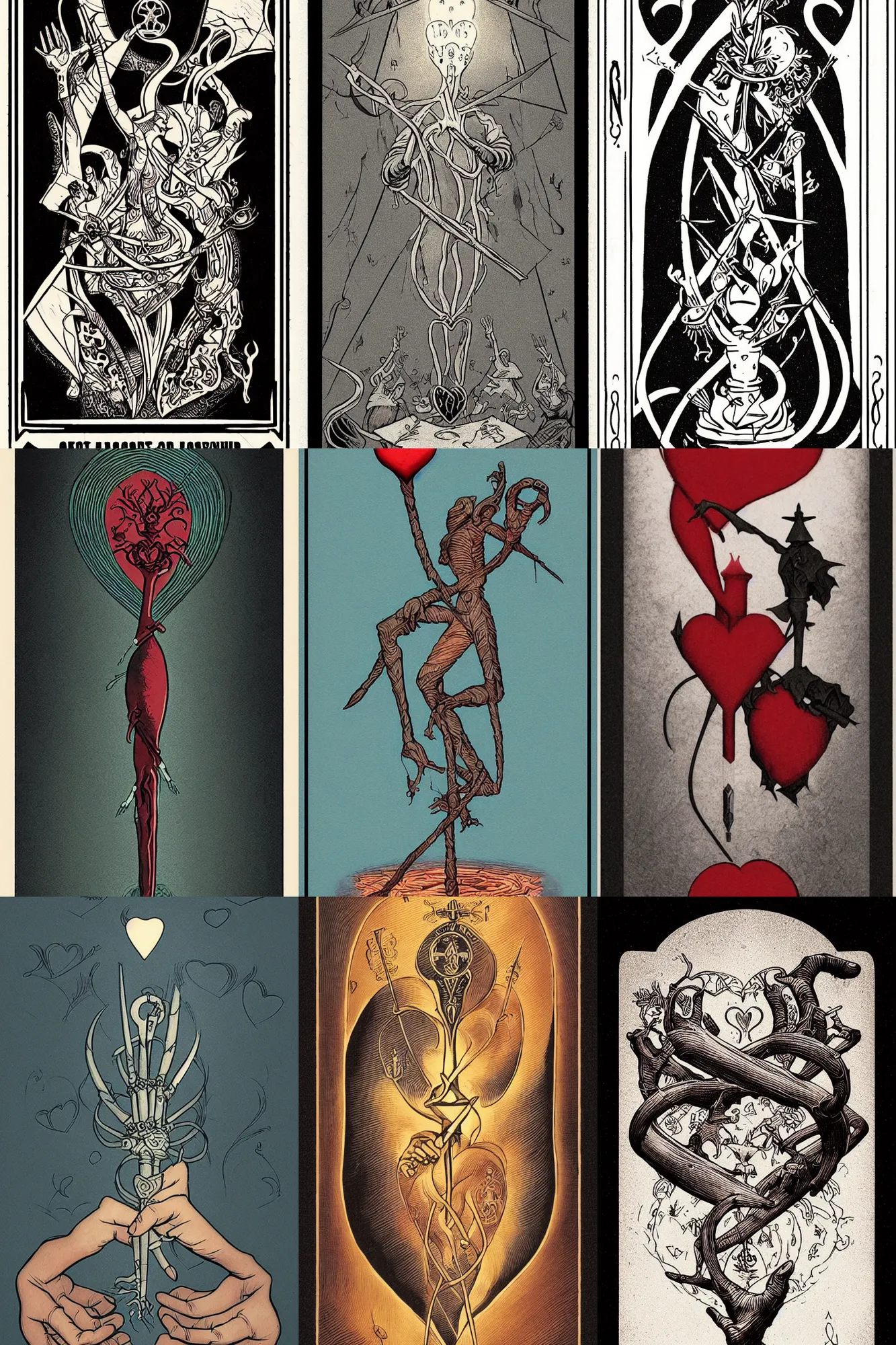 Prompt: a heart and dagger tarot card, monocrome icon stylized minimalist by cory loftis and esper ejsing and zdzisław beksinski and norman rockwell and greg rutkowski weta studio and lucasfilm inktober graphical risoprint