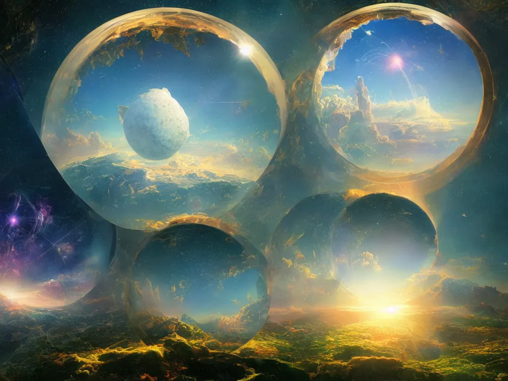 Prompt: The universe is a spheroid region 705 meters in diameter, 3d render, Sunlight Study, by Thomas Cole and ((((Lisa Frank)))), Art Nouveau, 8k, extreme detail, sharp focus, octane render