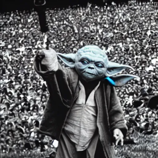 Image similar to yoda performing at woodstock