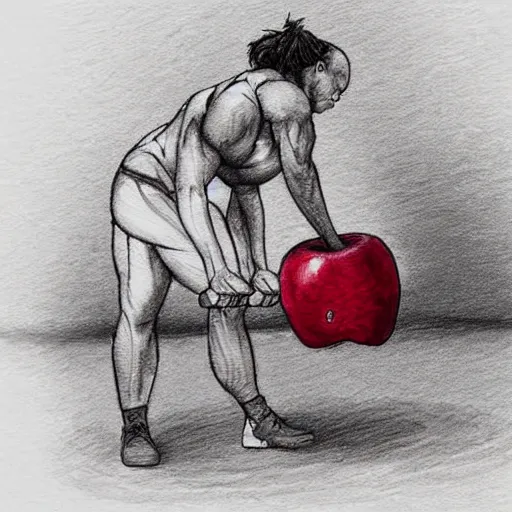 Image similar to an apple doing CrossFit, super detailed person and apple