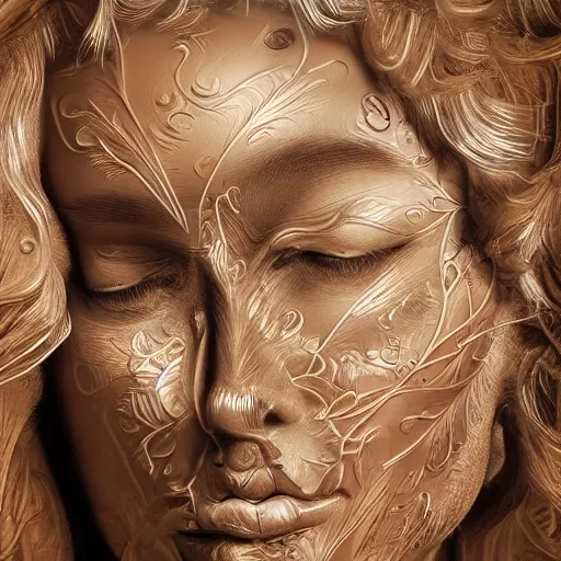 Image similar to beatifull face portrait of a woman, 150 mm, anatomical, flesh, flowers, mandelbrot fractal, facial muscles, veins, arteries, intricate, golden ratio, full frame, microscopic, elegant, highly detailed, ornate, ornament, sculpture, elegant , luxury, beautifully lit, ray trace, unreal, 3d, PBR, in the style of peter Gric , alex grey and Romero Ressendi