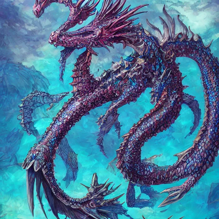 Image similar to underwater sea dragon full body, d & d style, trending on artstation, colorful, intricate, highly detailed
