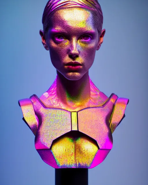 Prompt: hyperrealist highly intricate neo-gothic bust pink iridescent exoskeleton beautiful goddess concept art pascal blanche key sage dramatic yellow lighting 8k high angle shallow depth of field