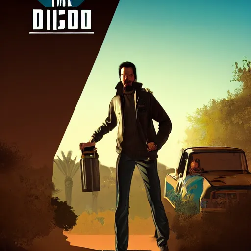 Image similar to keanu reevez in the role of main character from disco elysium, game poster