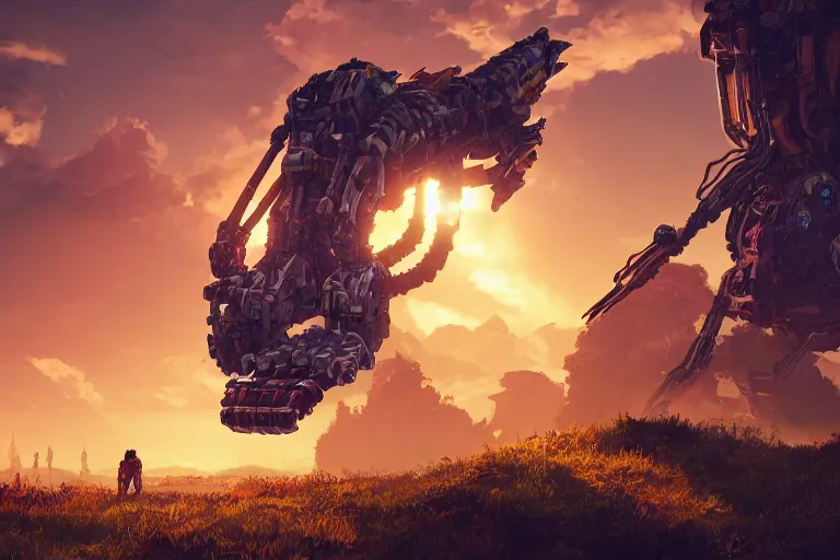 Image similar to shell - walker machine mecanical creature robot of horizon forbidden west horizon zero dawn radiating a glowing aura global illumination ray tracing hdr fanart arstation by ian pesty and alena aenami artworks in 4 k