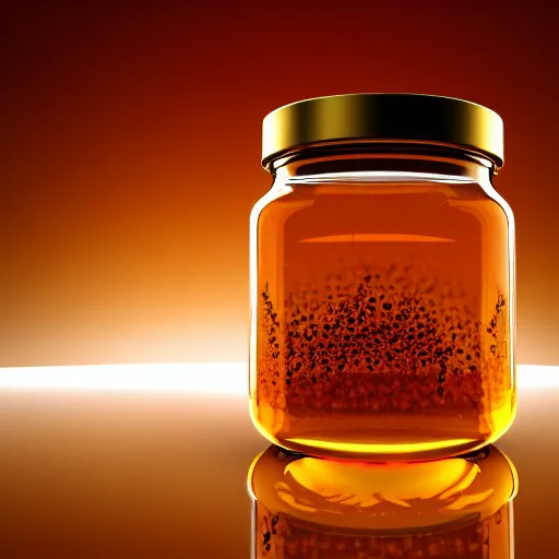 Image similar to jar of honey, nectar from the gods, dripping down onto the planet earth, coating it in honey, highly detailed, dynamic shadows, 4 k, wallpaper, professional photo, caustics