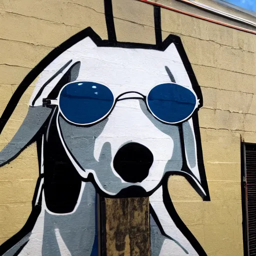 Prompt: Grafitti Mural of a white Greyhound wearing Aviator sunglasses