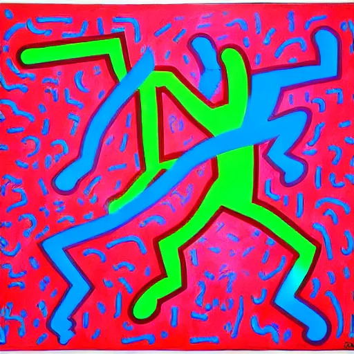 Prompt: abstract acrylic painting, glitch art by Keith Haring