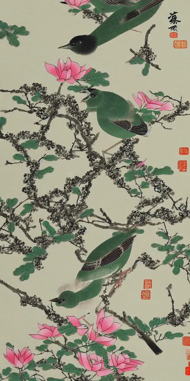 Prompt: bird in the garden chinese art style very detailed photorealistic