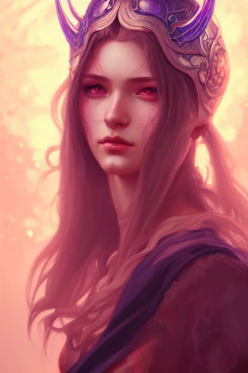Image similar to beautiful casual aasimar warlock portrait, highly detailed, digital painting, artstation, sharp focus, illustration, art by tan zi and ayanamikodon and alphonse mucha and wlop