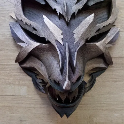 Image similar to wolf dragon wooden mask