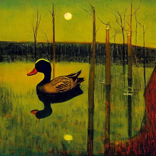 Image similar to a duck on the prowl oil painting peter doig