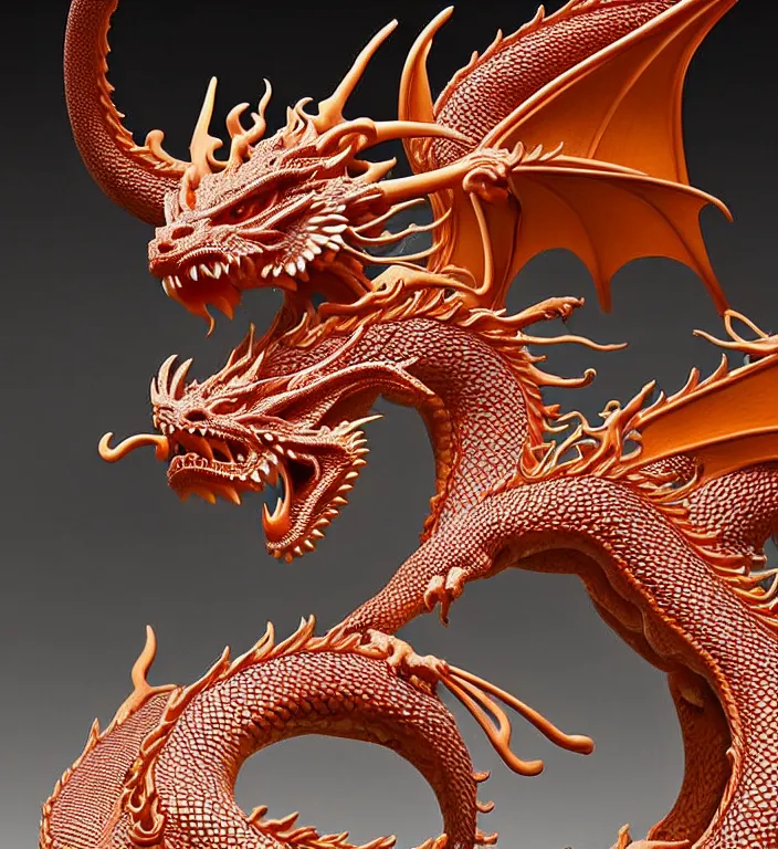 Image similar to Dragon, A Close up photo-real delicate ceramic porcelain sculpture of a symmetrical ornate detailed in front of an intricate background by Victo Ngai and takato yamamoto, micro detail, backlit lighting, face in focus, subsurface scattering, translucent, thin porcelain, octane renderer, colorful, physically based rendering, japanese pottery, trending on cgsociety