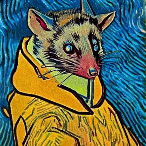 Prompt: Opposum wizard in the art style of Van Gogh