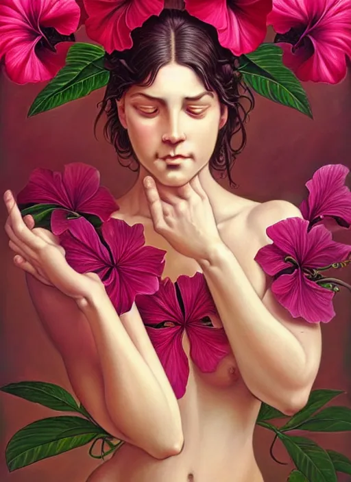 Image similar to perfectly detailed hibiscus flowers!! full plant blessed by nature with ever - increasing physical mental perfection, symmetrical! intricate, sensual features, highly detailed, biblical divine holy perfection!! digital painting, artstation, concept art, smooth, sharp focus, illustration, art by artgerm and greg rutkowski and alphonse mucha