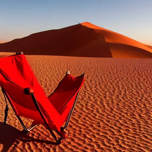 Image similar to a red camping chair in the middle of the sahara desert