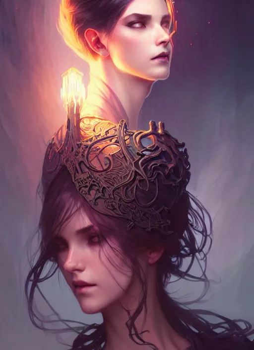 Image similar to Necromancer Sorceress, fantasy magic, undercut hairstyle, dark light night, intricate, elegant, sharp focus, illustration, highly detailed, digital painting, concept art, matte, art by WLOP and Artgerm and Greg Rutkowski and Alphonse Mucha, masterpiece