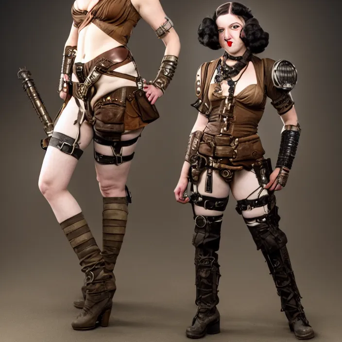 Image similar to professional full length photograph of a beautiful female dieselpunk warrior. Extremely detailed. 8k