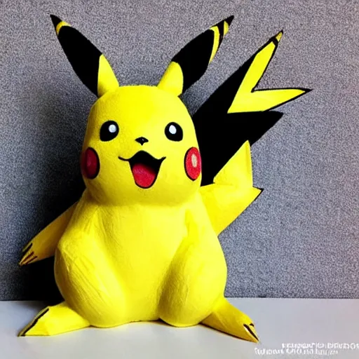 Prompt: Pikachu Sculpture made out of tissue paper