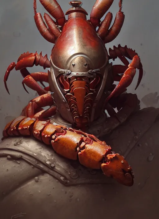 Image similar to subsurface scattering, white, lobster, centurion with face mask and plume, by jesper ejsing, justin gerard, tomasz alen kopera, cgsociety and fenghua zhong, highly detailed, rim light, cinematic lighting, illustration, art, octane render, very coherent, cinematic, hyper realism, high detail, octane render, 8 k