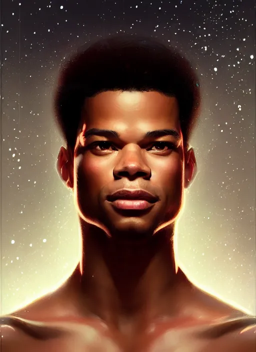 Image similar to portrait of jordan calloway, intricate, elegant, glowing lights, highly detailed, digital painting, artstation, concept art, smooth, sharp focus, illustration, art by wlop, mars ravelo and greg rutkowski