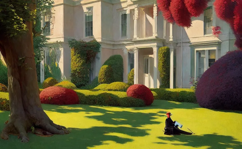 Image similar to An english garden, very coherent, painted by Edward Hopper, Wayne Barlowe, painted by James Gilleard, airbrush, art by JamesJean