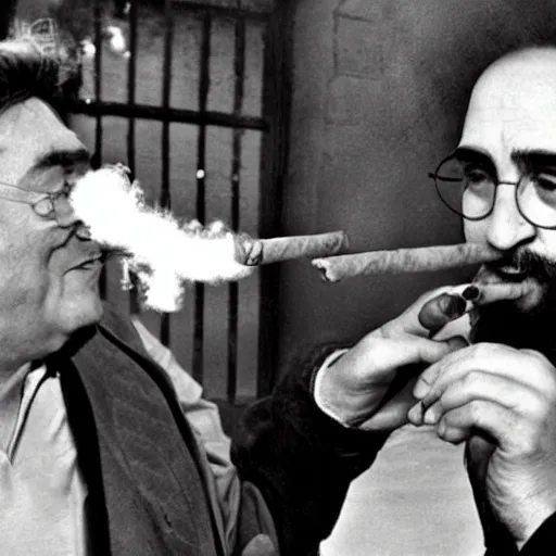 Image similar to Harry Potter smokes a Cuban cigar with Fidel Castro. Photo. Good quality. Hyperrealism.