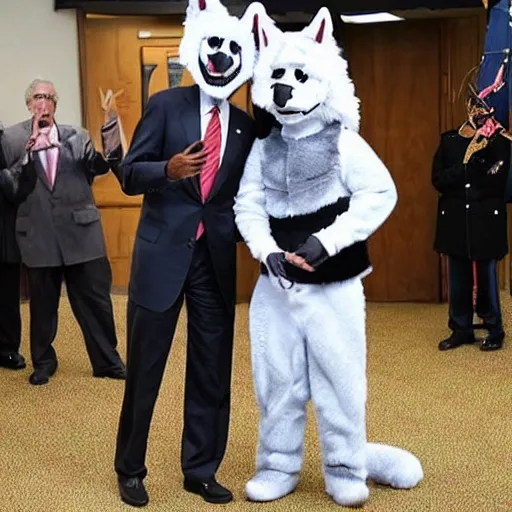 Prompt: Barack Obama in a wolf fursuit