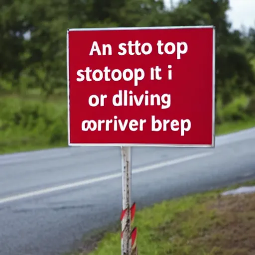 Image similar to a sign saying something when you are supposed to stop driving on the road