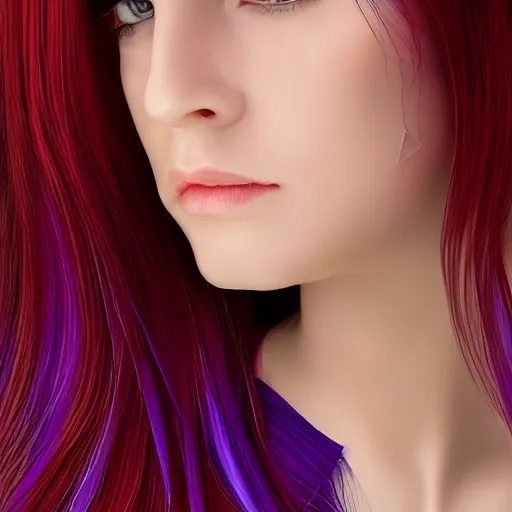 Prompt: Beautiful photorealistic portrait of a woman with purple eyes and long red hairs wearing shiny earings , higly detailed, 8K