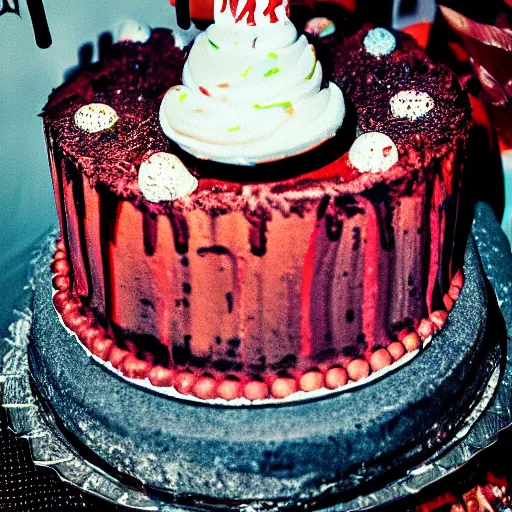 Image similar to the devil at his birthday party, cake, 8 k photography