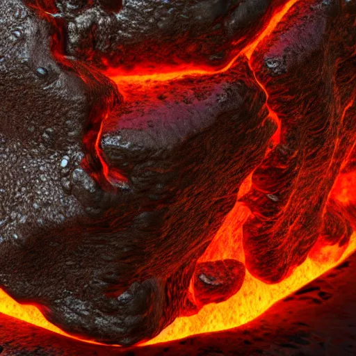 Image similar to close up of the crusty surface of lava, with the lava glowing from underneath, 8k, octane render, ultra realistic, trending on artstation,