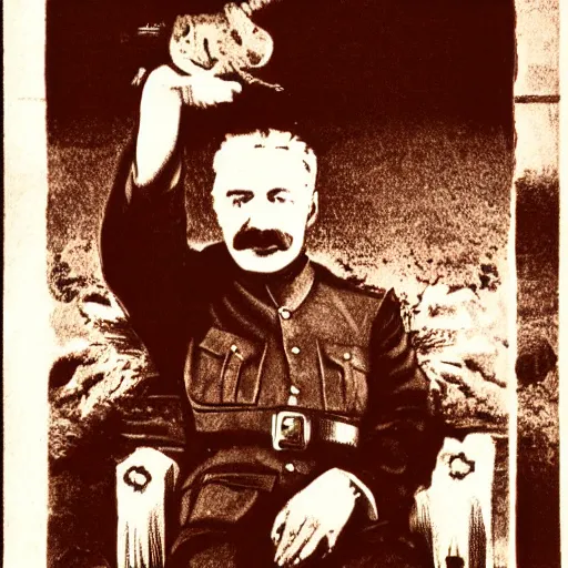 Image similar to Joseph Stalin friendship with dragon,