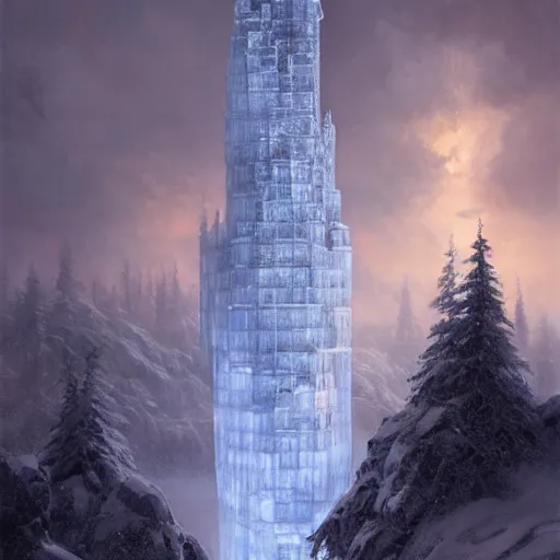 Image similar to a tower made of ice, photorealiatic, hyperdetailed, hyperrealistic, studio lighting, studio photography, professional photography, professional lighting, 3 point lighting,4k,digital art, ultra realistic, ultra detailed, art by greg rutkowski, photorealistic, hyperdetailed