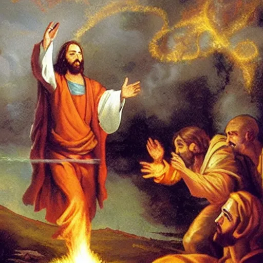 Image similar to jesus throwing fireballs at infidels