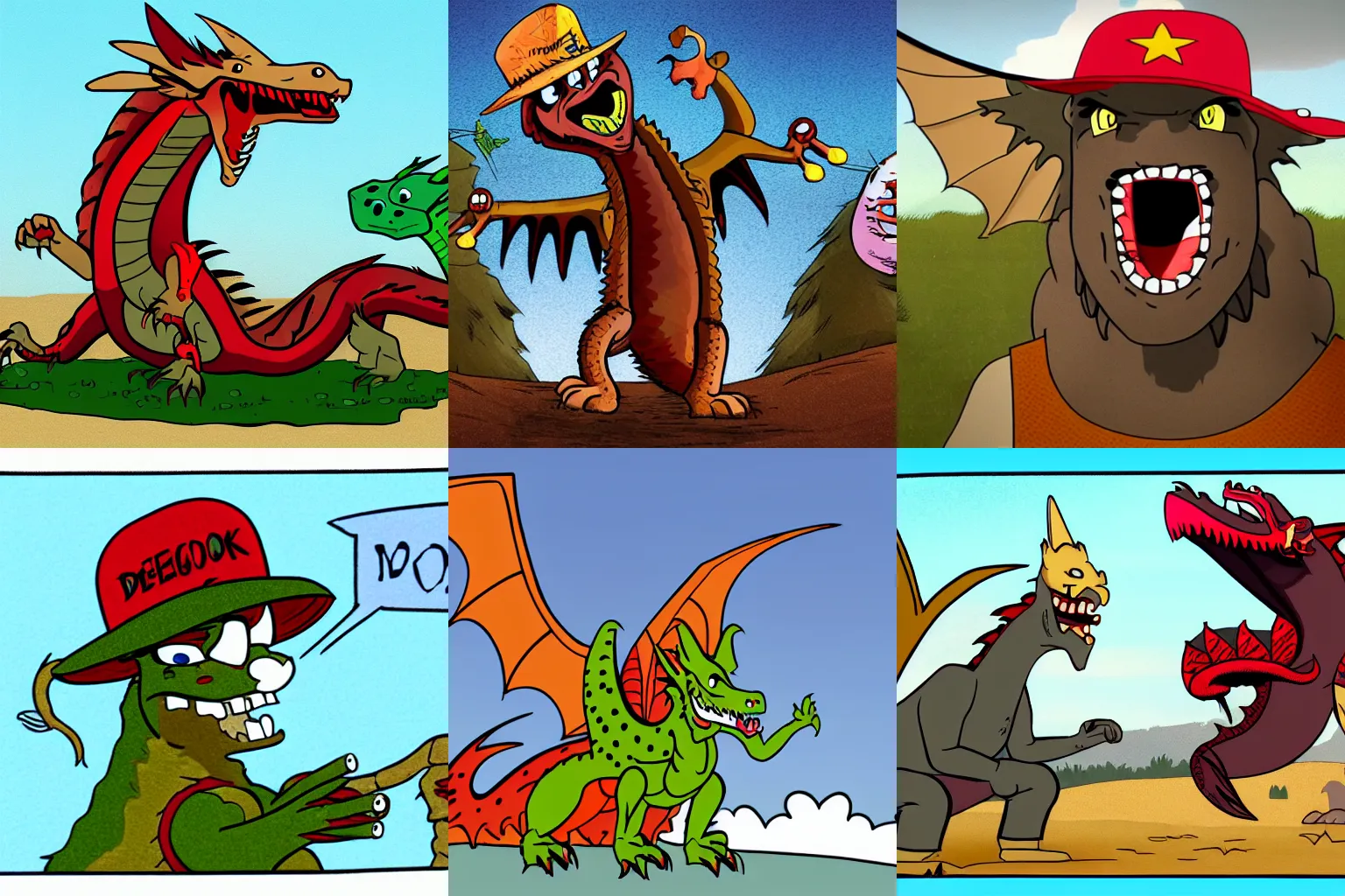 Prompt: redneck dragon, animation still, Dave Willis, hillbilly, HQ, trucker hat
