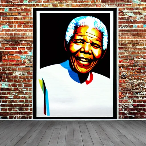 Image similar to Wall mural portrait Nelson Mandela, urban art, pop art, artgerm, by Roy Lichtenstein