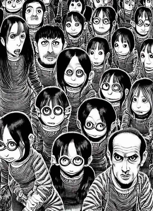 Prompt: portrait of minions, intricate, highly detailed, illustration, art by junji ito, junji ito