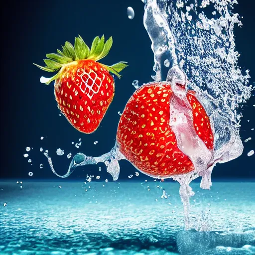 Image similar to half cut strawberry, splash underwater! photoshop edit, golden ratio