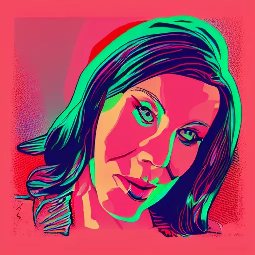 Prompt: ! dream a portrait of my wife, in retro colors, synthwave style, 2 d digital vector art